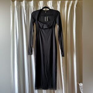 AFRM Kellen Cutout Mesh Midi Dress Women’s XS Black